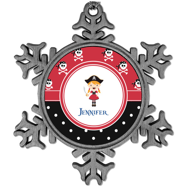 Custom Girl's Pirate & Dots Vintage Snowflake Ornament (Personalized)