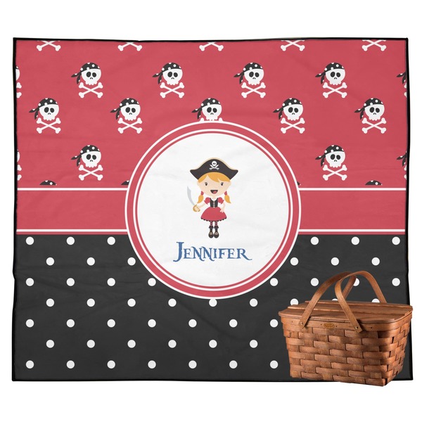 Custom Girl's Pirate & Dots Outdoor Picnic Blanket (Personalized)