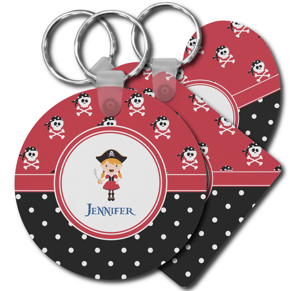 Custom Girl's Pirate & Dots Plastic Keychain (Personalized)