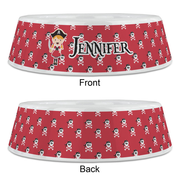 Girl's Pirate & Dots Plastic Pet Bowls - Large - APPROVAL
