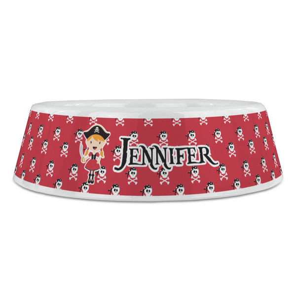 Girl's Pirate & Dots Plastic Pet Bowls - Large - FRONT