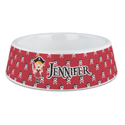 Girl's Pirate & Dots Plastic Dog Bowl - Large (Personalized)