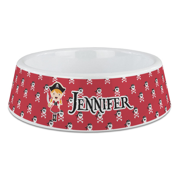 Custom Girl's Pirate & Dots Plastic Dog Bowl - Large (Personalized)