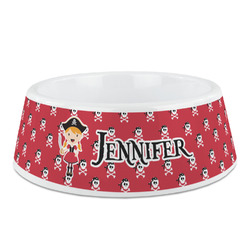 Girl's Pirate & Dots Plastic Dog Bowl (Personalized)
