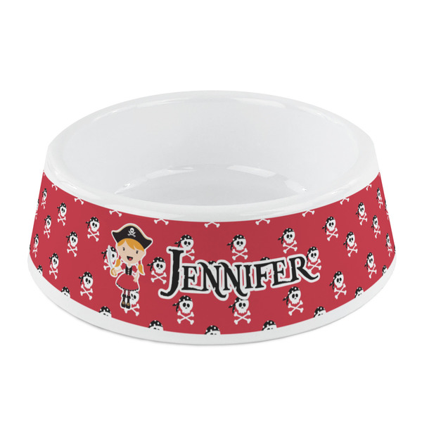 Custom Girl's Pirate & Dots Plastic Dog Bowl - Small (Personalized)