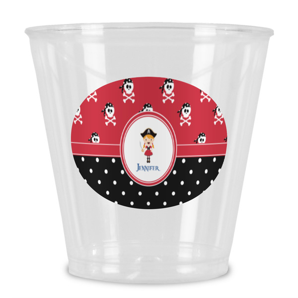 Custom Girl's Pirate & Dots Plastic Shot Glass (Personalized)
