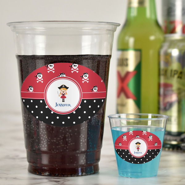 Girl's Pirate & Dots Plastic Shot Glasses - In Context