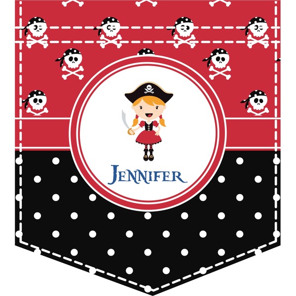 Custom Girl's Pirate & Dots Iron On Faux Pocket (Personalized)