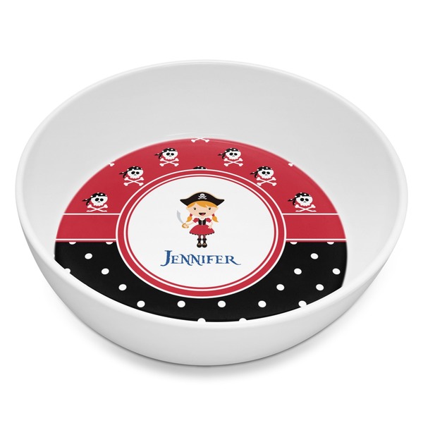 Custom Girl's Pirate & Dots Melamine Bowl - 8 oz (Personalized)
