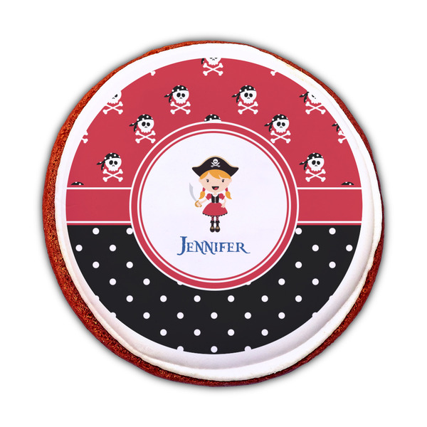 Girl's Pirate & Dots Printed Icing Circle - Medium - On Cookie