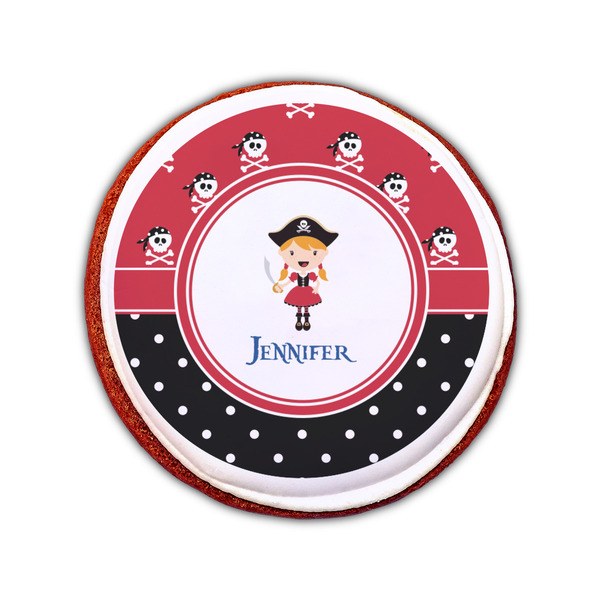 Girl's Pirate & Dots Printed Icing Circle - Small - On Cookie