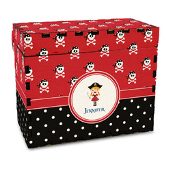 Girl's Pirate & Dots Wood Recipe Box - Full Color Print (Personalized)