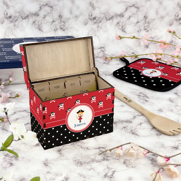 Girl's Pirate & Dots Recipe Box - Full Color - In Context