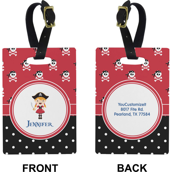 Girl's Pirate & Dots Rectangle Luggage Tag (Front + Back)