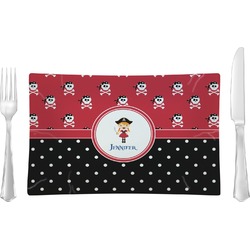 Girl's Pirate & Dots Rectangular Glass Lunch / Dinner Plate - Single or Set (Personalized)