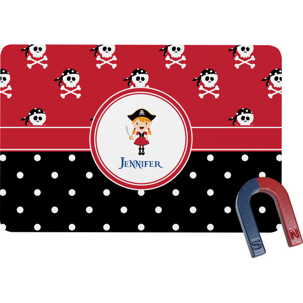 Custom Girl's Pirate & Dots Rectangular Fridge Magnet (Personalized)