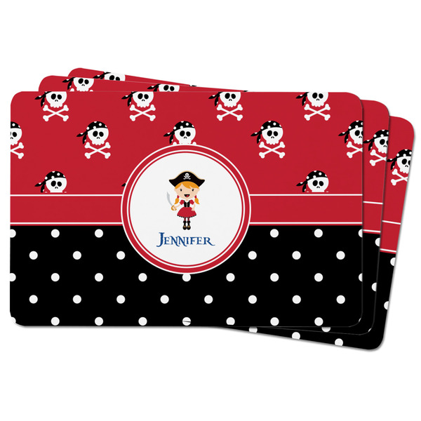 Girl's Pirate & Dots Rectangular Fridge Magnet - THREE