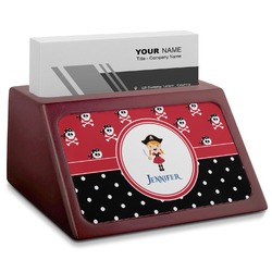 Girl's Pirate & Dots Red Mahogany Business Card Holder (Personalized)