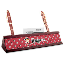 Girl's Pirate & Dots Red Mahogany Nameplate with Business Card Holder (Personalized)