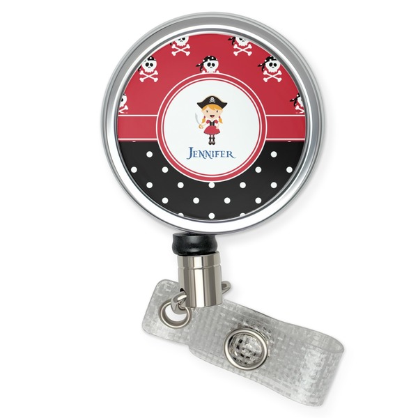Custom Girl's Pirate & Dots Retractable Badge Reel (Personalized)