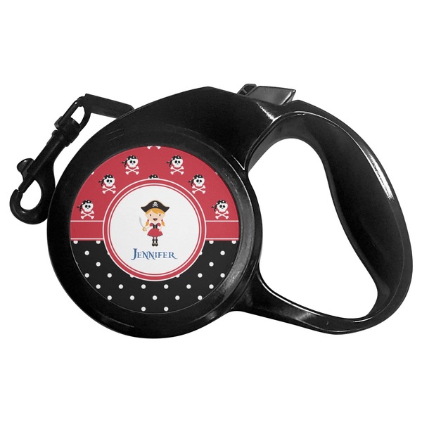 Custom Girl's Pirate & Dots Retractable Dog Leash - Medium (Personalized)
