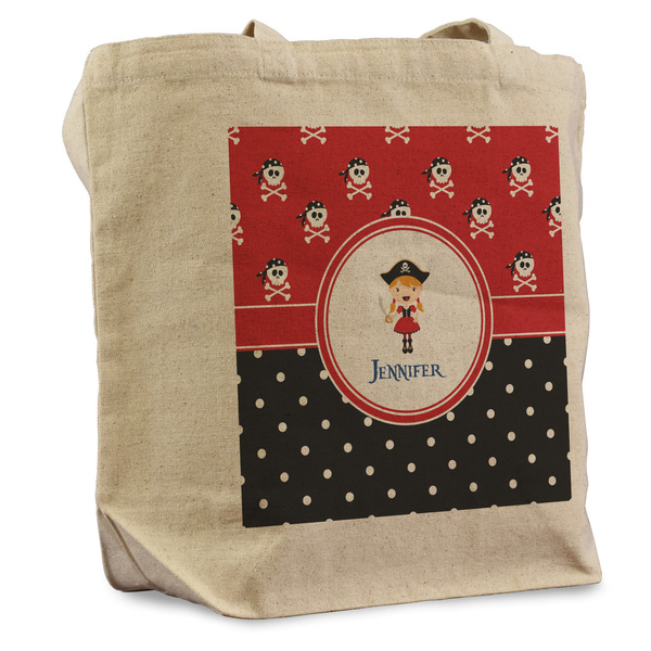 Custom Girl's Pirate & Dots Reusable Cotton Grocery Bag (Personalized)