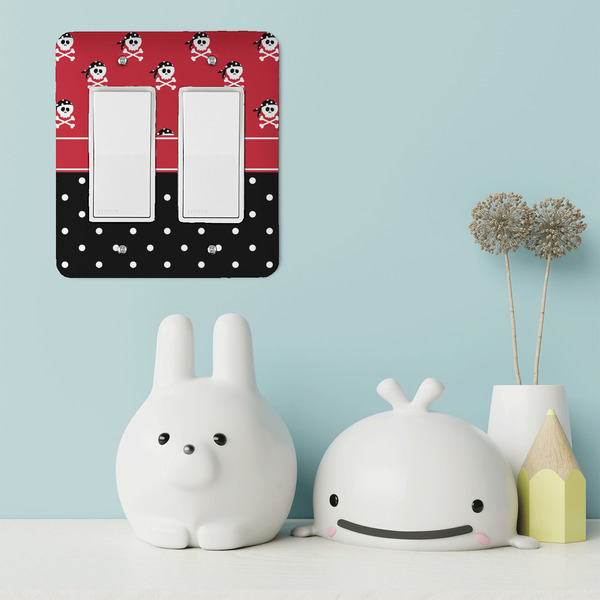 Girl's Pirate & Dots Rocker Light Switch Covers - Double - IN CONTEXT
