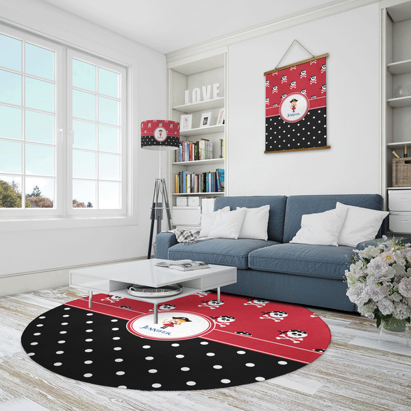 Girl's Pirate & Dots Round Area Rug - IN CONTEXT