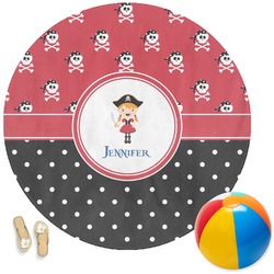 Girl's Pirate & Dots Round Beach Towel (Personalized)