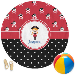 Girl's Pirate & Dots Round Beach Towel (Personalized)