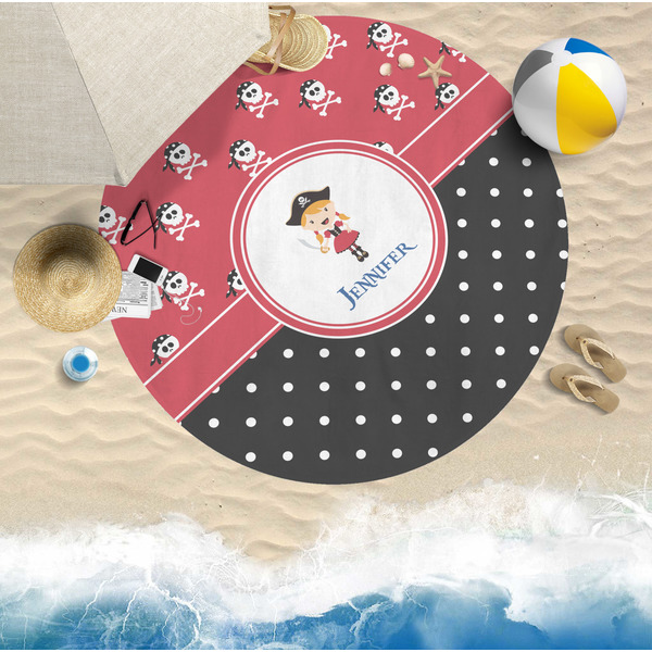 Girl's Pirate & Dots Round Beach Towel Lifestyle