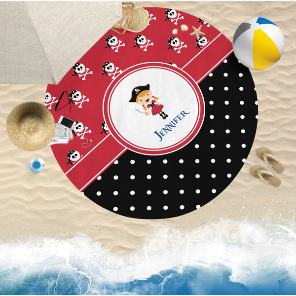 Girl's Pirate & Dots Round Beach Towel Lifestyle