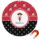Girl's Pirate & Dots Round Car Magnet - 6" (Personalized)