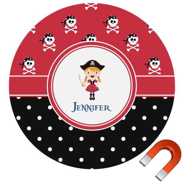 Custom Girl's Pirate & Dots Round Car Magnet - 6" (Personalized)