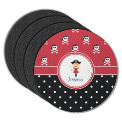 Girl's Pirate & Dots Round Rubber Backed Coasters - Set of 4 (Personalized)
