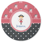 Girl's Pirate & Dots Round Rubber Backed Coaster (Personalized)