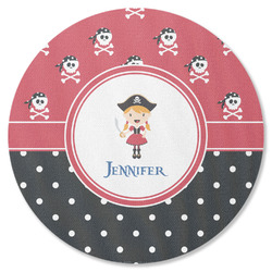 Girl's Pirate & Dots Round Rubber Backed Coaster (Personalized)