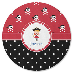 Girl's Pirate & Dots Round Rubber Backed Coaster (Personalized)