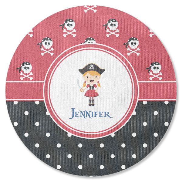 Custom Girl's Pirate & Dots Round Rubber Backed Coaster (Personalized)