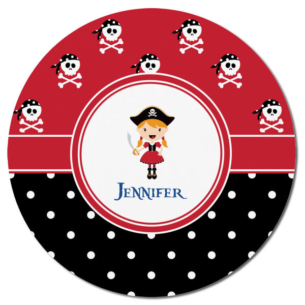 Girl's Pirate & Dots Round Fridge Magnet - FRONT
