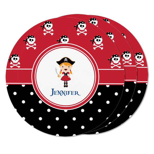 Girl's Pirate & Dots Round Fridge Magnet - THREE