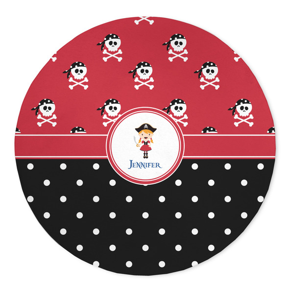 Custom Girl's Pirate & Dots 5' Round Indoor Area Rug (Personalized)