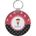 Girl's Pirate & Dots Round Plastic Keychain (Personalized)