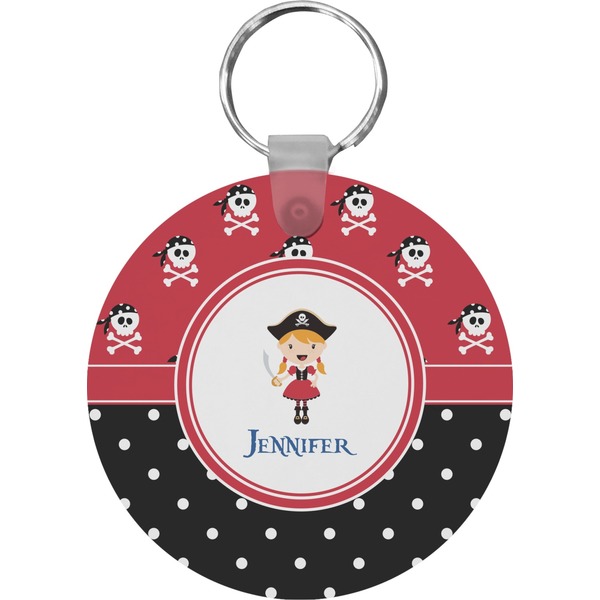 Girl's Pirate & Dots Round Keychain (Personalized)