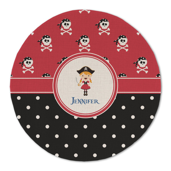 Girl's Pirate & Dots Round Linen Placemats - FRONT (Double Sided)