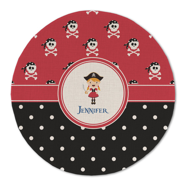 Custom Girl's Pirate & Dots Round Linen Placemat (Personalized)
