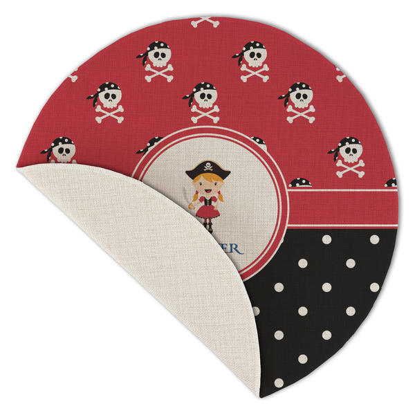 Girl's Pirate & Dots Round Linen Placemats - Front (folded corner single sided)