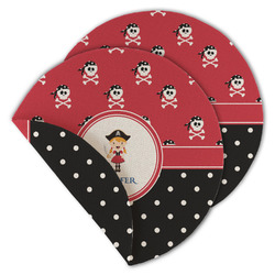 Girl's Pirate & Dots Round Linen Placemat - Double Sided - Set of 4 (Personalized)