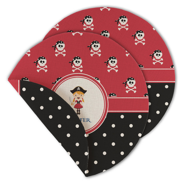 Girl's Pirate & Dots Round Linen Placemats - MAIN (Double-Sided)