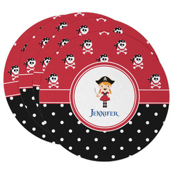 Girl's Pirate & Dots Round Paper Coasters w/ Name or Text